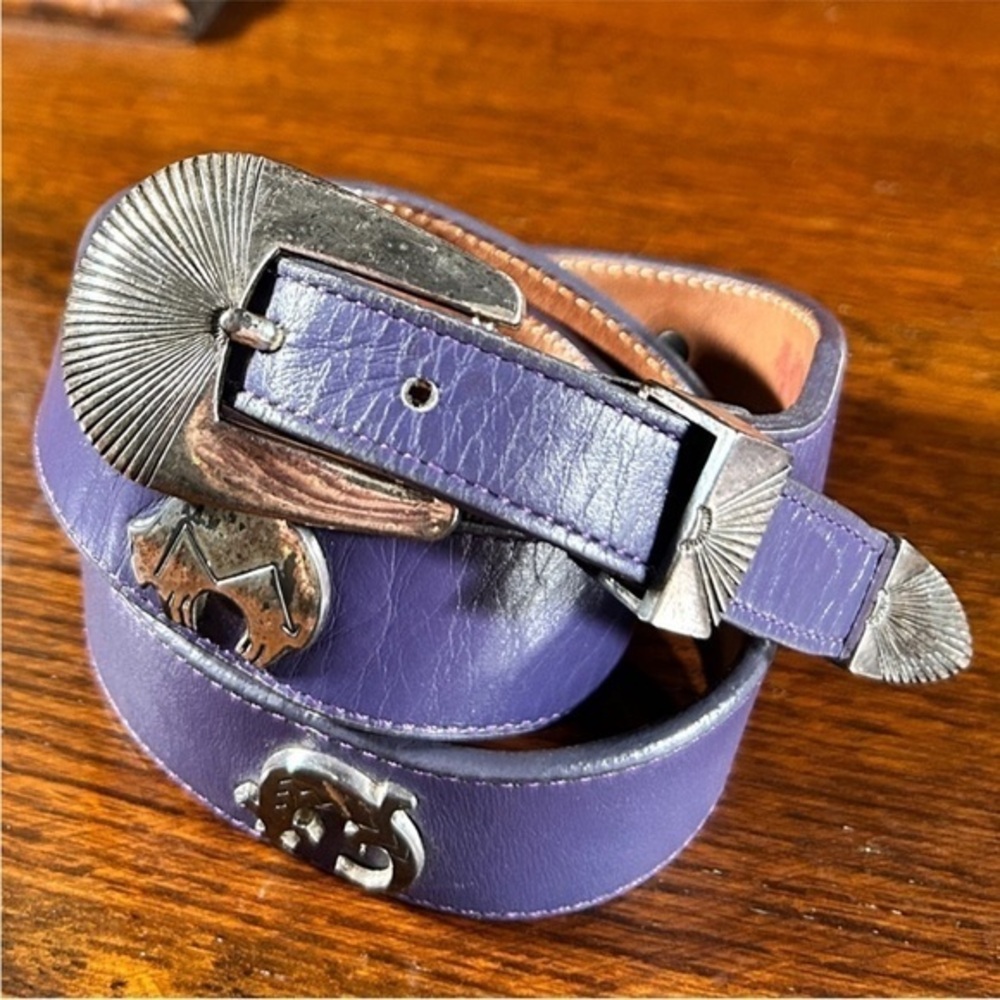 Vintage Silver Creek Purple Skinny Leather Belt Spirit Animal Aztec Boho Western